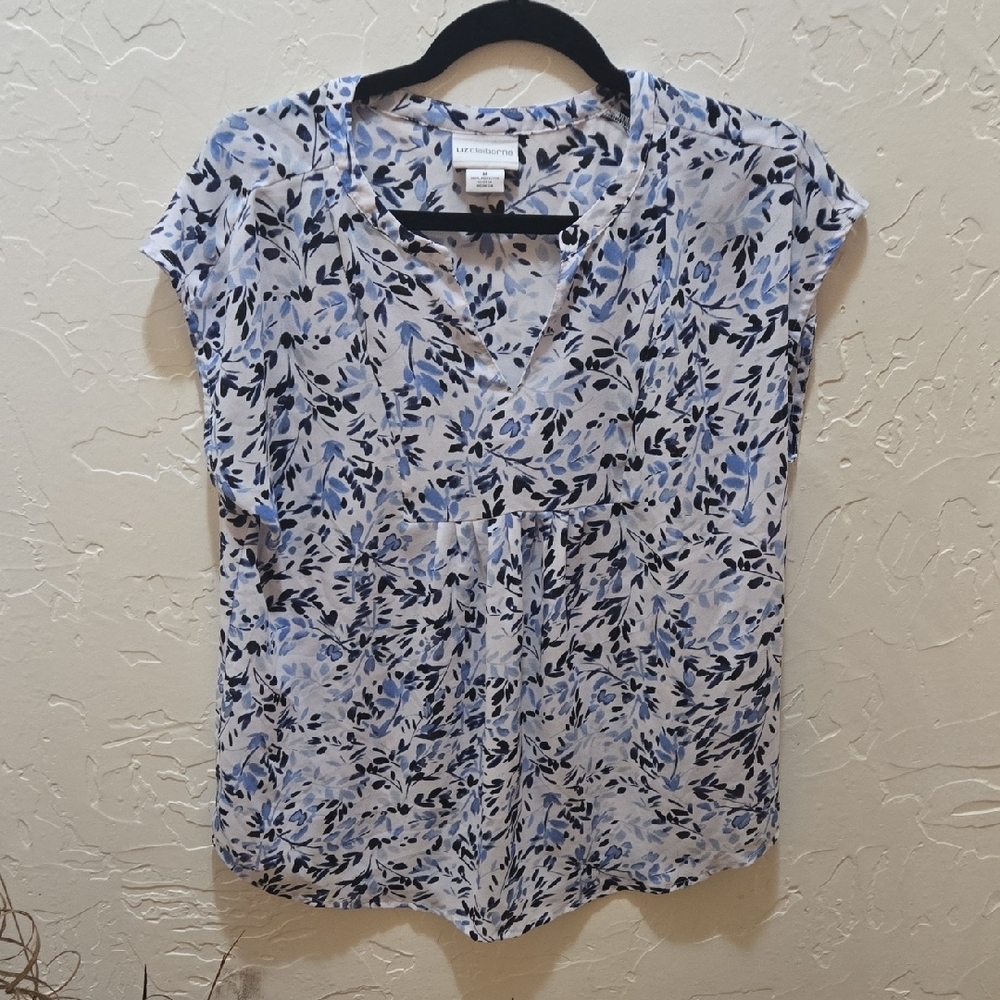 Ann Taylor Blue and White Leaf Print Blouse